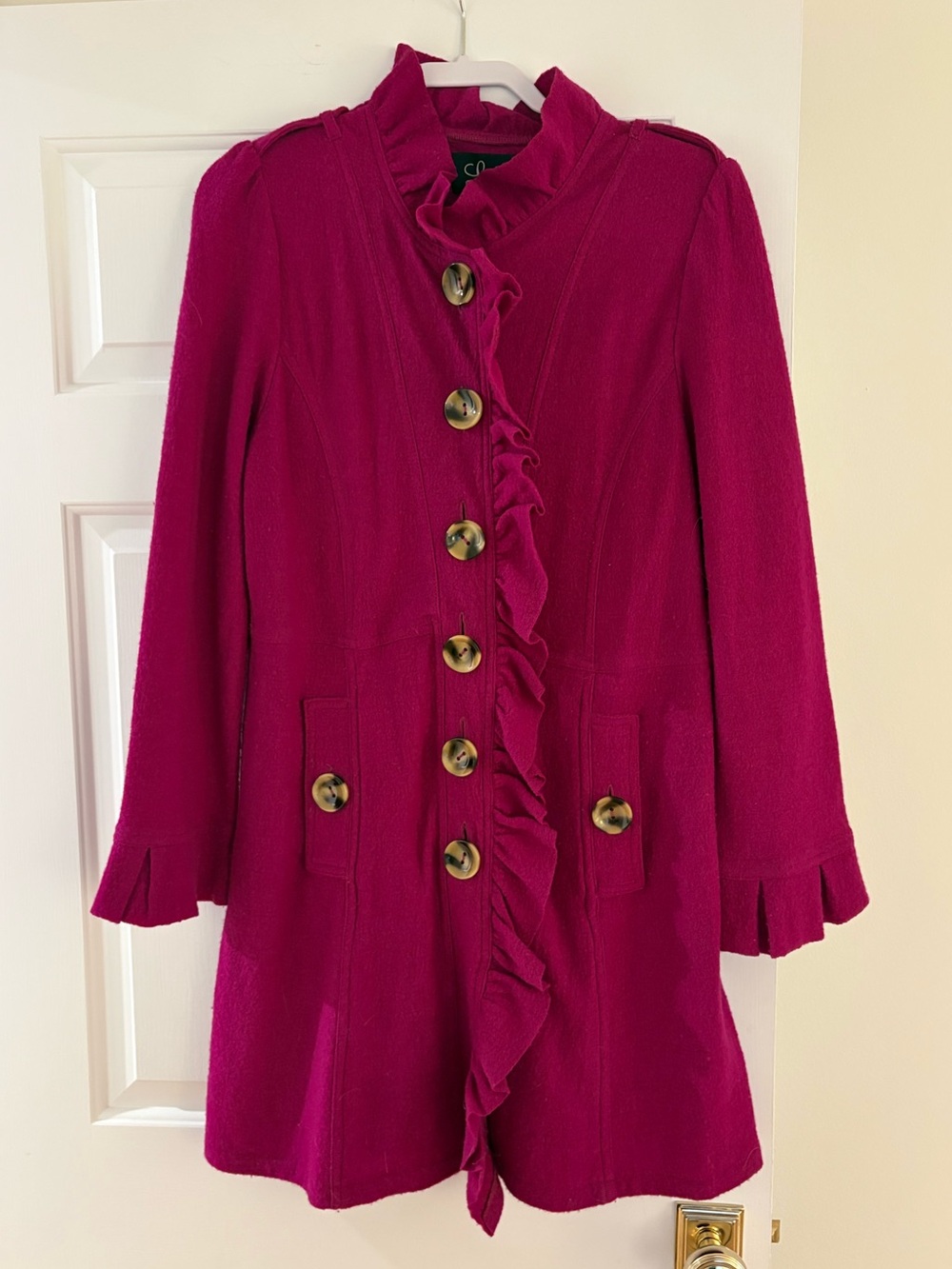 Luii Fuchsia Ruffled Button Front Coat
